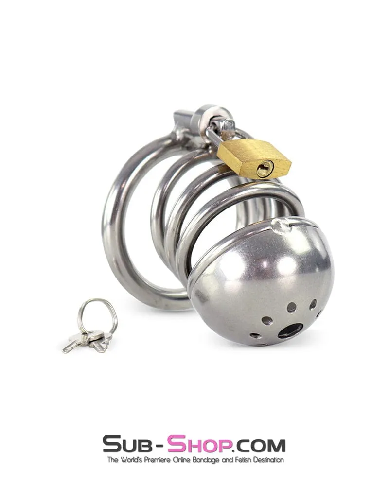 0255M  Heavy Duty Teasing Steel Cock Cage with Ventilated Cup Tip and Brass Lock
