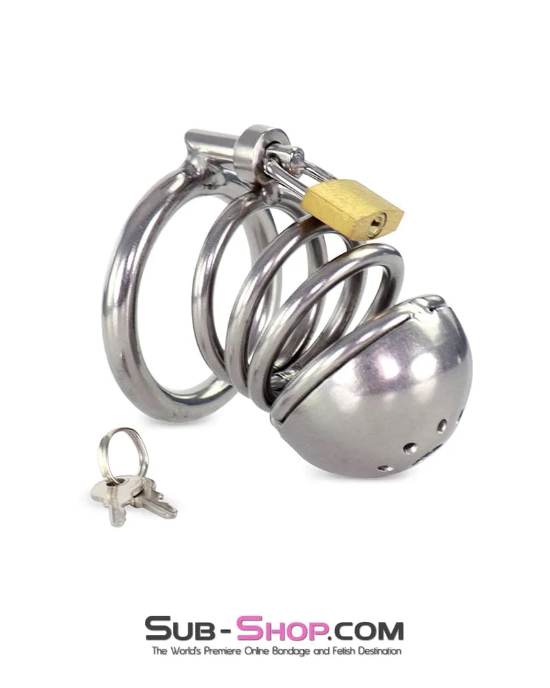 0255M  Heavy Duty Teasing Steel Cock Cage with Ventilated Cup Tip and Brass Lock