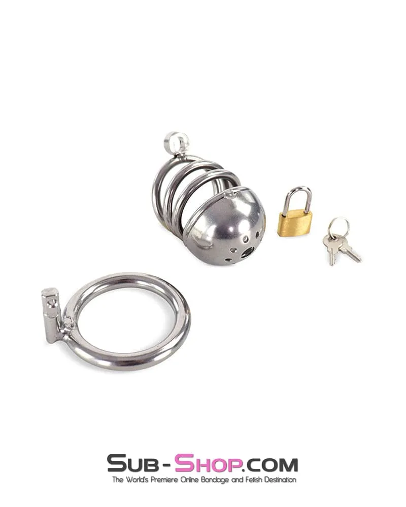 0255M  Heavy Duty Teasing Steel Cock Cage with Ventilated Cup Tip and Brass Lock