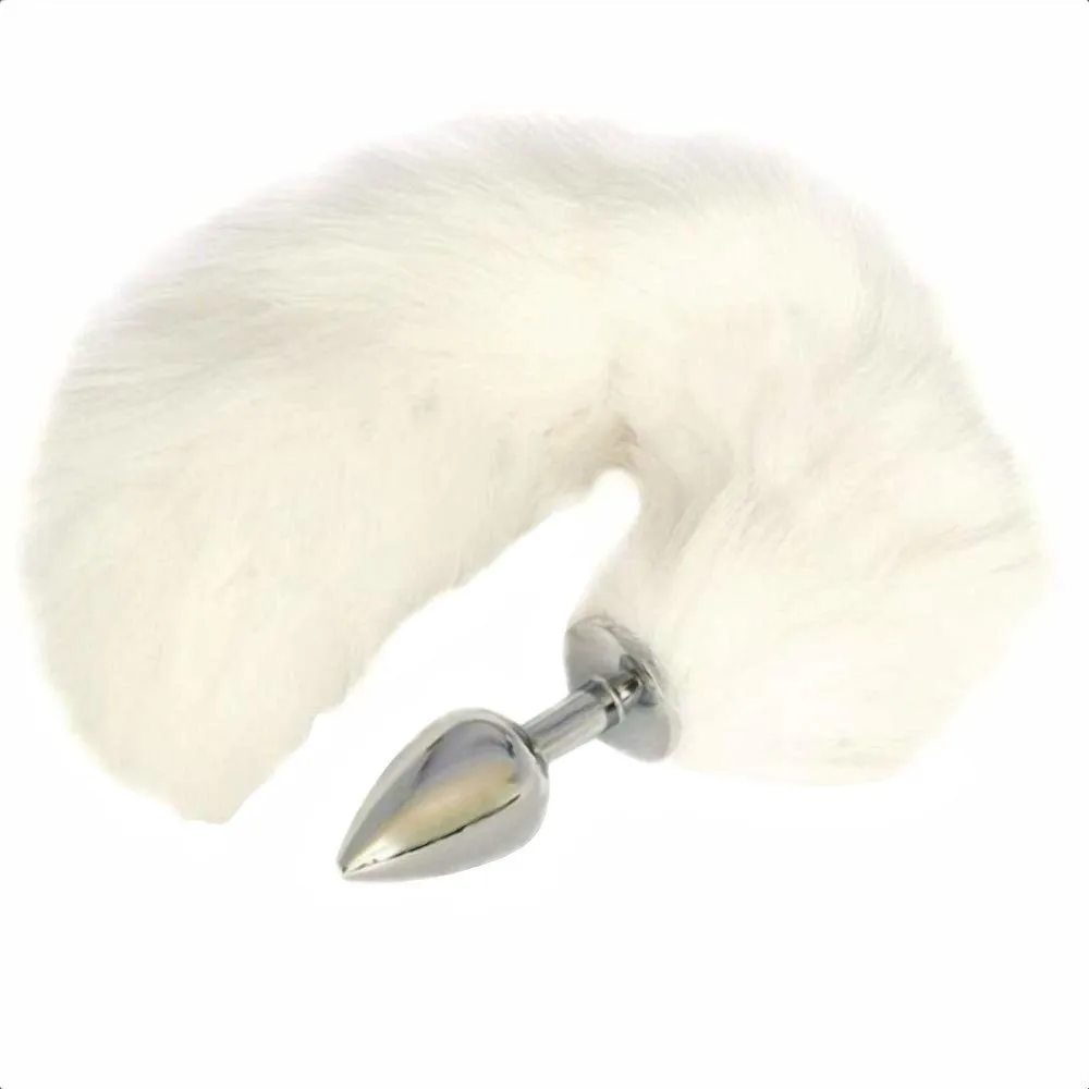 14 White Fox Tail Stainless Steel Plug