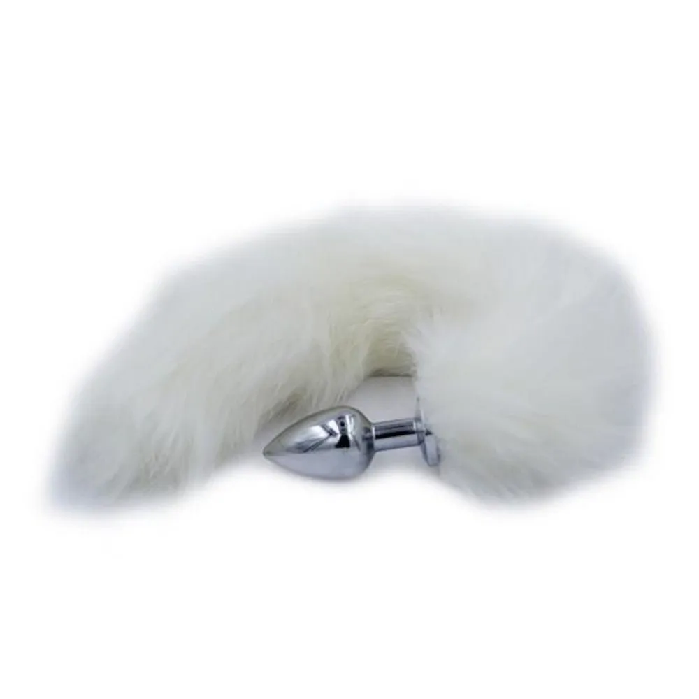 14 White Fox Tail Stainless Steel Plug