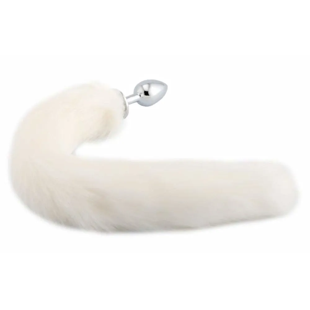 14 White Fox Tail Stainless Steel Plug