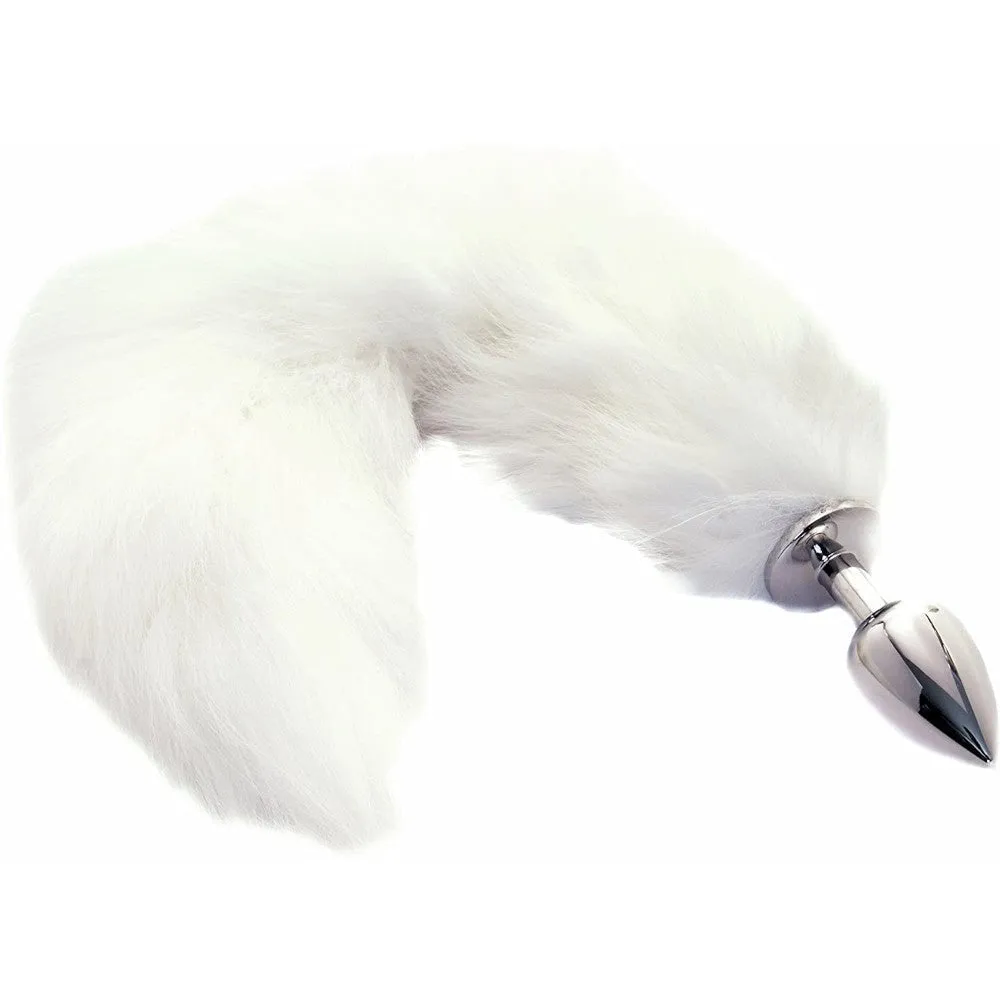 14 White Fox Tail Stainless Steel Plug