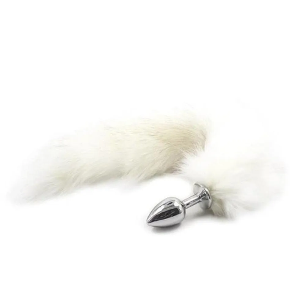 14 White Fox Tail Stainless Steel Plug