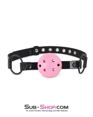 1530DL  Pink Breather Ball Gag on Black Patent Vegan Leather Strap