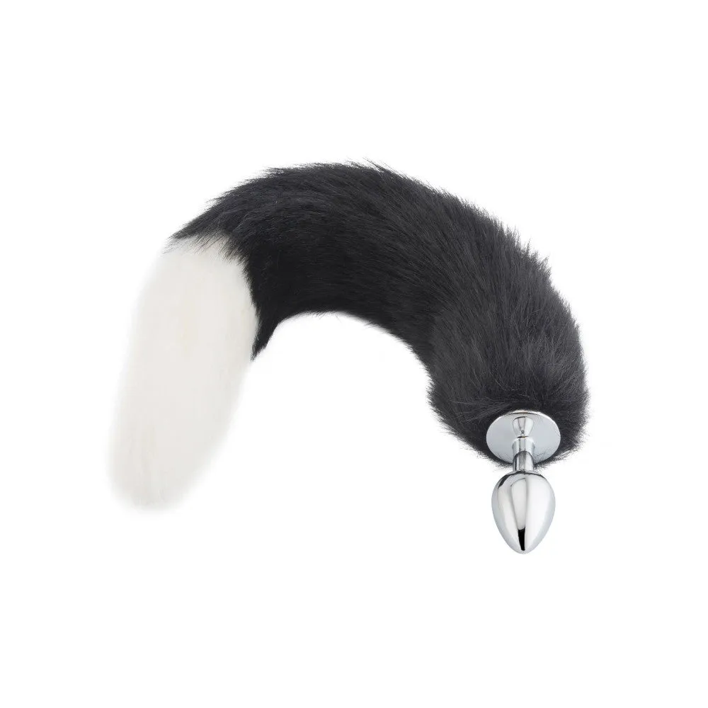 18 Black With White Fox Tail Metal Plug