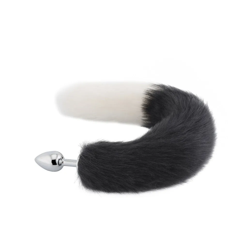 18 Black With White Fox Tail Metal Plug