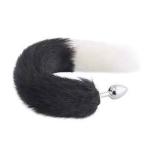 18 Black With White Fox Tail Metal Plug