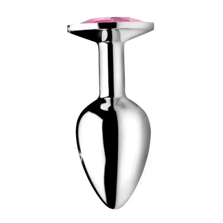 3.2-inch Stainless Steel Silver Medium Anal Plug with Pink Gem