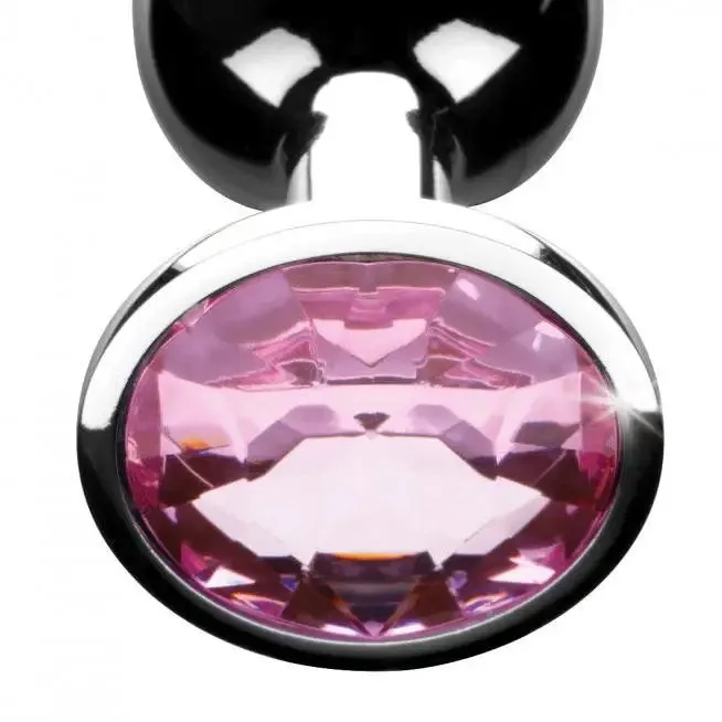 3.2-inch Stainless Steel Silver Medium Anal Plug with Pink Gem