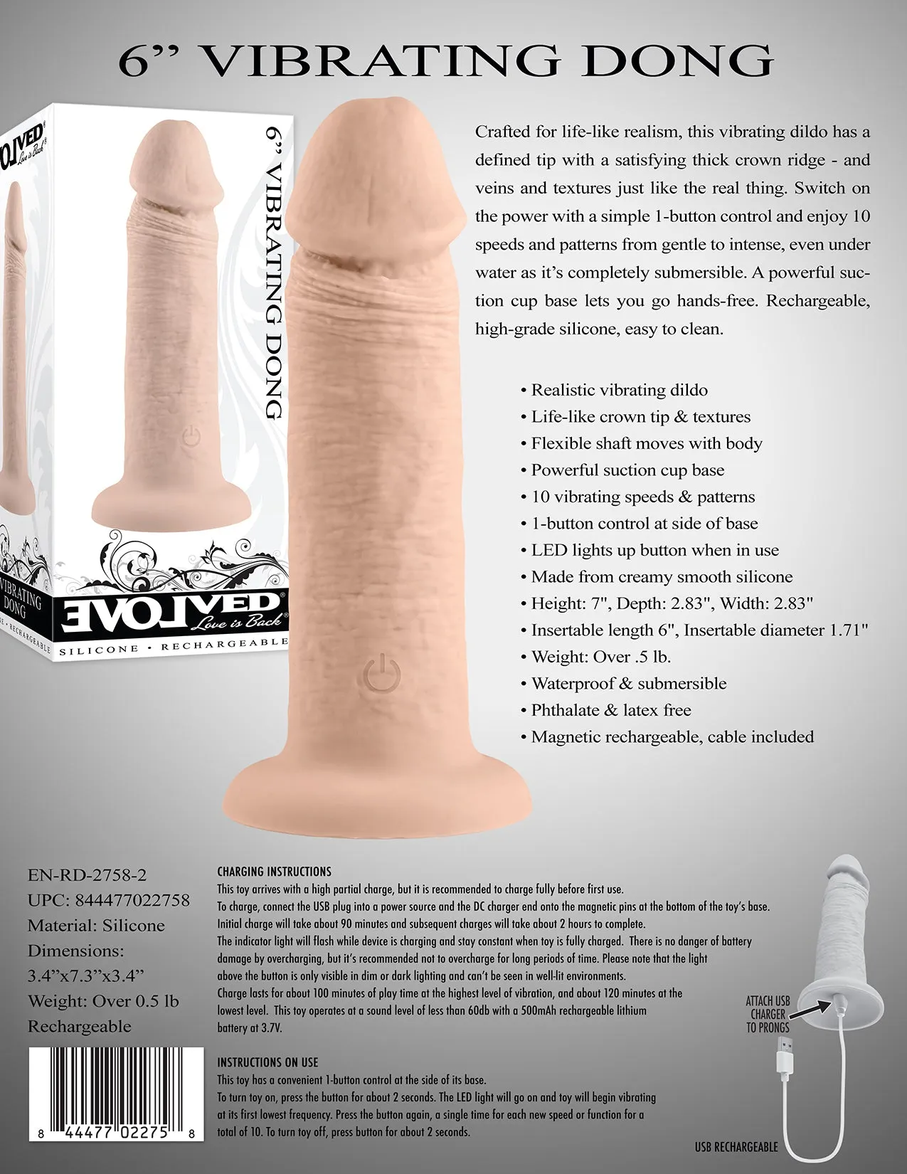 6 Girthy Vibrating Dong - Light - Girthy Realistic Vibrating Dildo