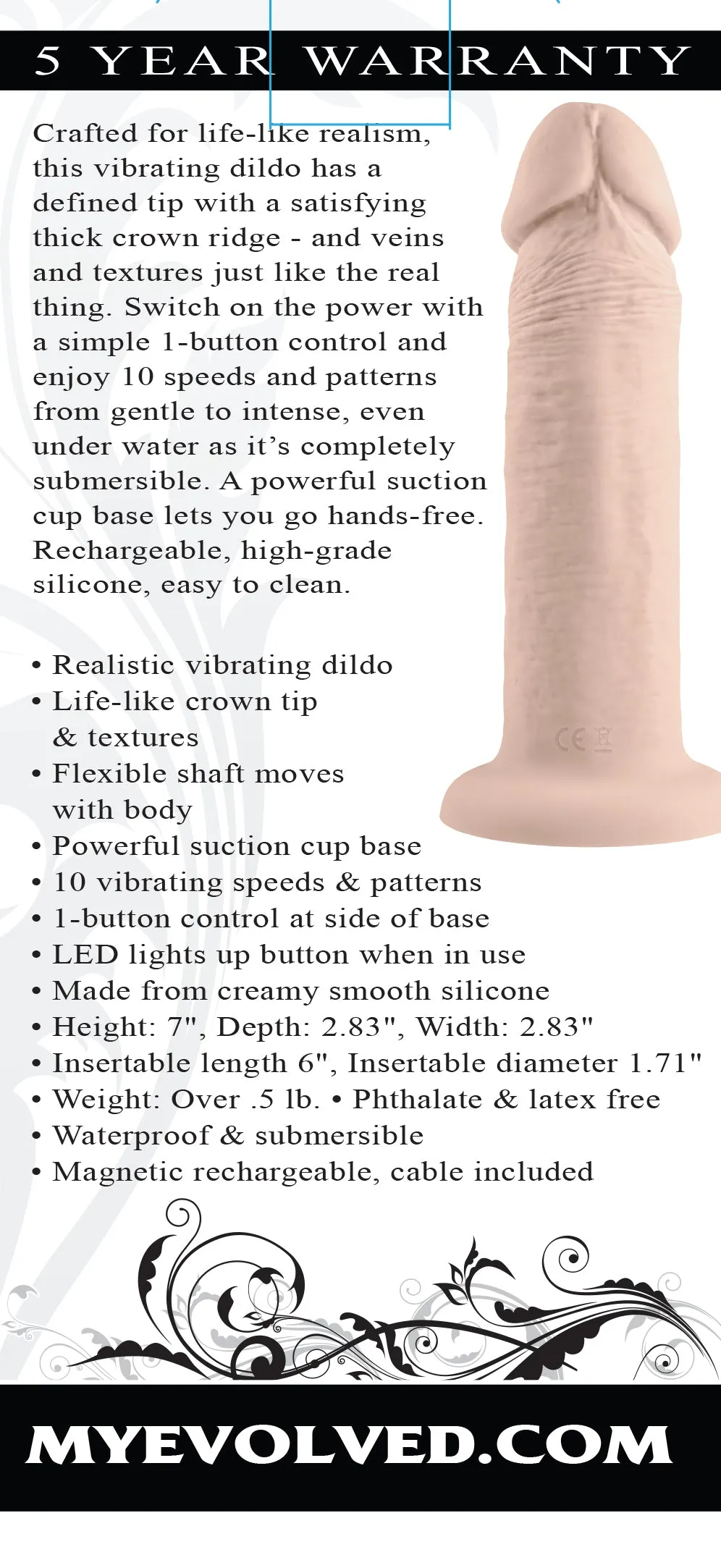 6 Girthy Vibrating Dong - Light - Girthy Realistic Vibrating Dildo