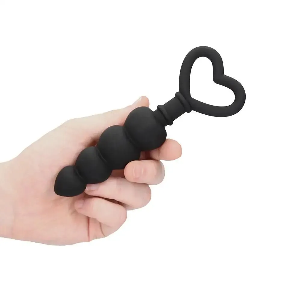 6-inch Shots Silicone Black Anal Beads with Finger Loop