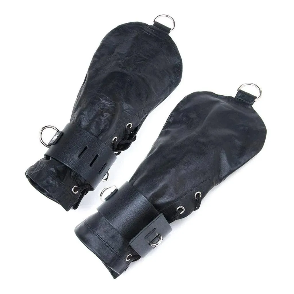 Bondage Mittens. Black Leather