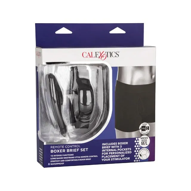 Boxeri cu vibrator CALEXOTICS Boxer Brief Set. control prin telecomandă tip ceas. 12 funcții de vibrație. culoare negru