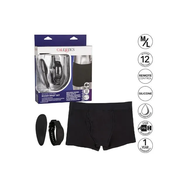 Boxeri cu vibrator CALEXOTICS Boxer Brief Set. control prin telecomandă tip ceas. 12 funcții de vibrație. culoare negru