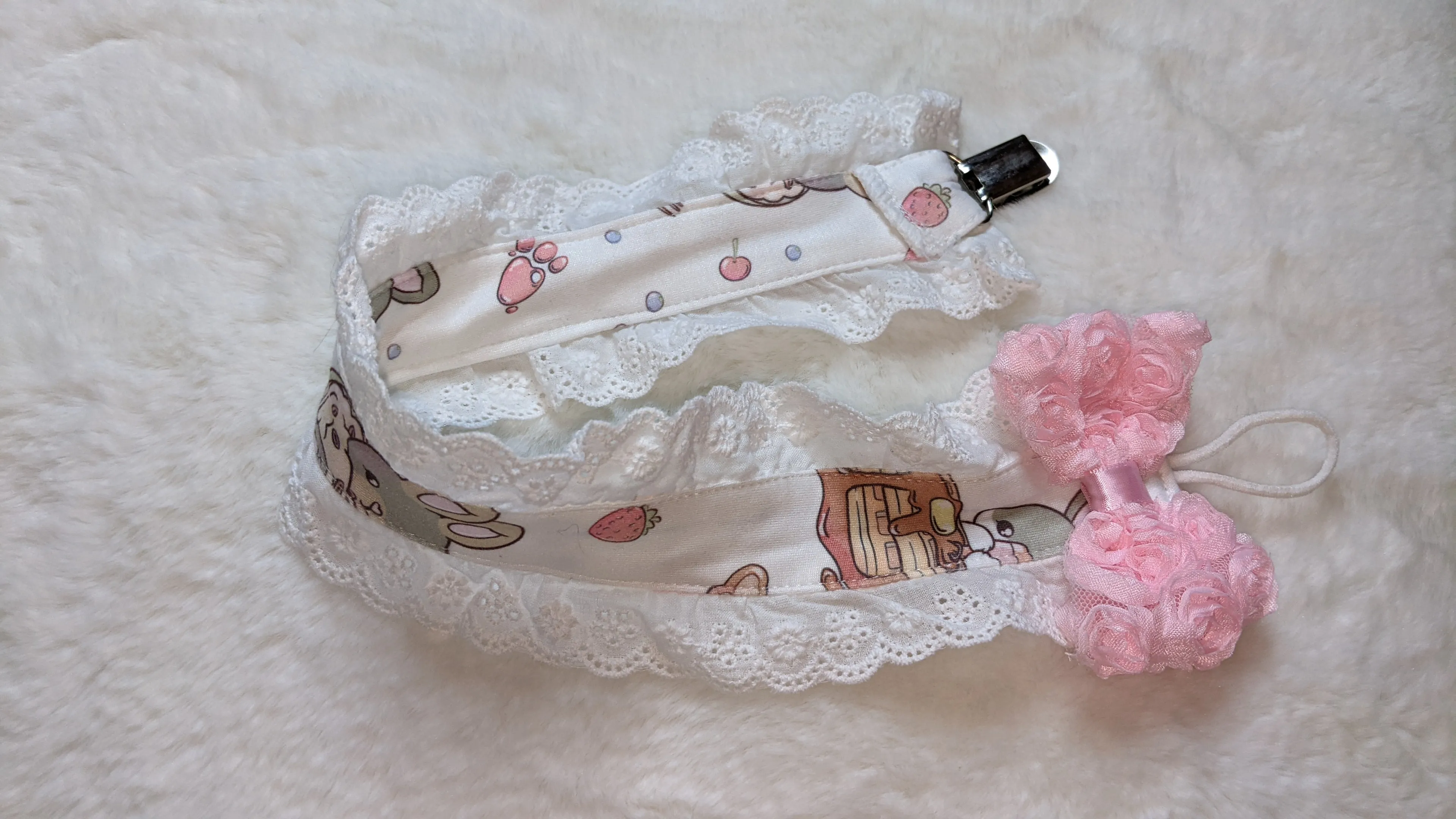 Breakfast Bunny Plush Ruffle Deluxe Pacifier Clip
