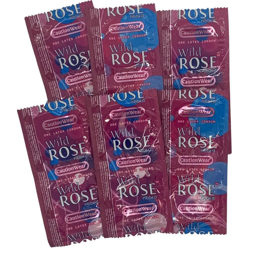 Caution Wear 'Wild Rose' Ribbed Condoms