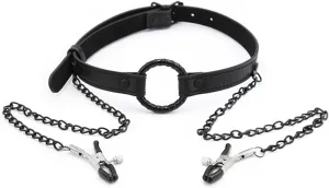 Come Closer Open Mouth Gag With Nipple Clamp | With Chain | Adjustable
