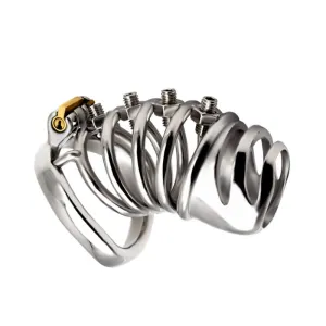 FRRK Screw Massage Chastity Lock Penis Squeeze Bondage Cock Cage