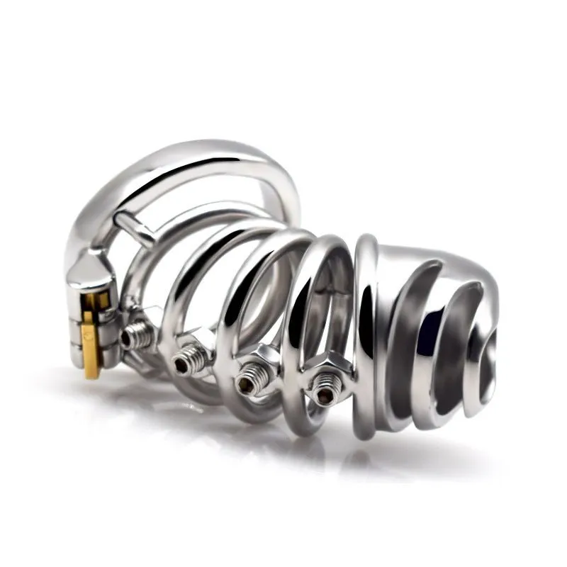 FRRK Screw Massage Chastity Lock Penis Squeeze Bondage Cock Cage