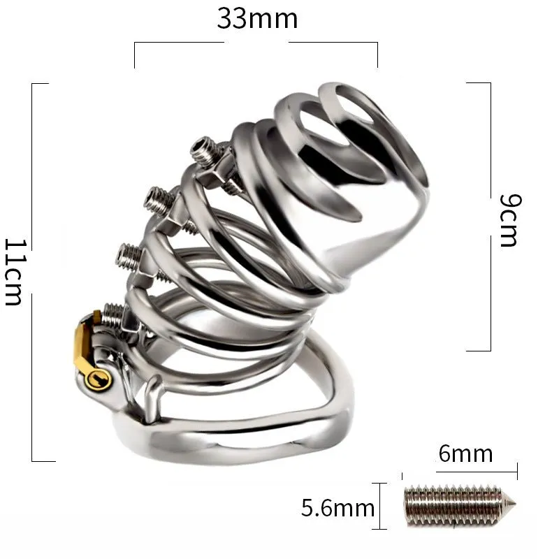 FRRK Screw Massage Chastity Lock Penis Squeeze Bondage Cock Cage