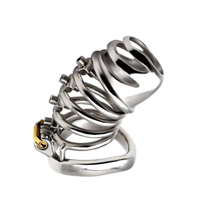 FRRK Screw Massage Chastity Lock Penis Squeeze Bondage Cock Cage