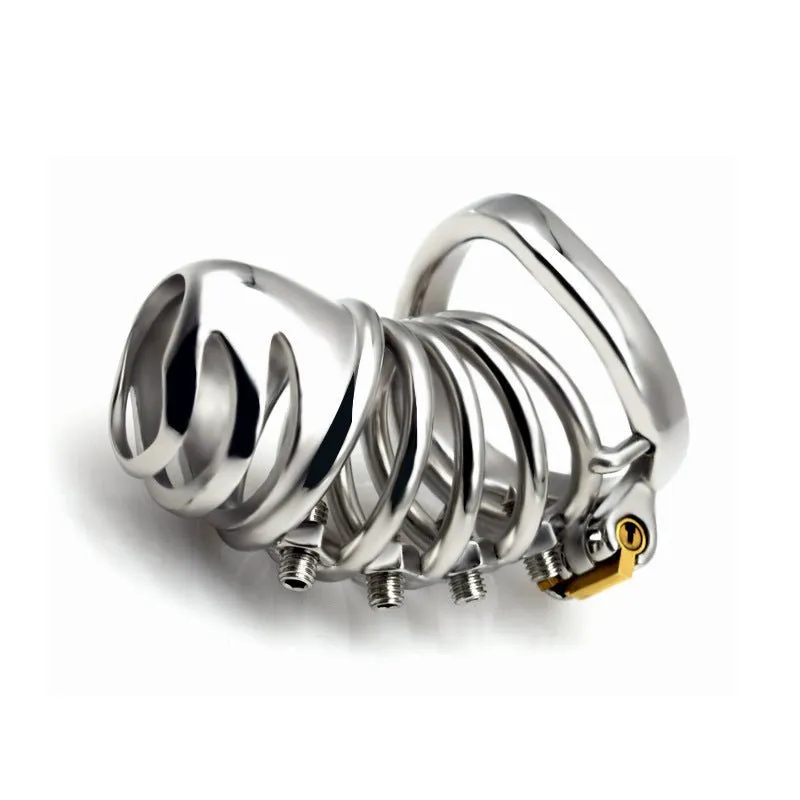FRRK Screw Massage Chastity Lock Penis Squeeze Bondage Cock Cage