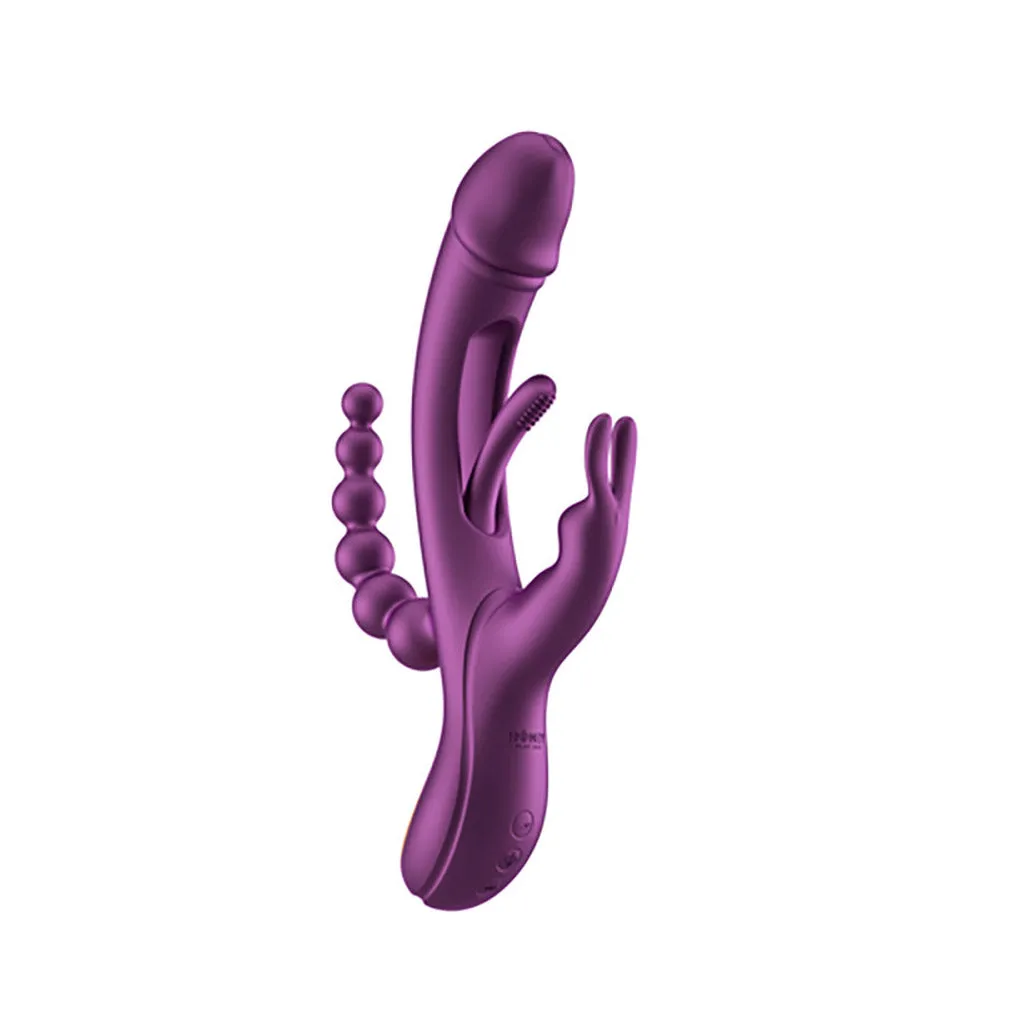 Honey Play Box Trilux Kinky Finger Rabbit Vibrator with Anal Beads. Purple