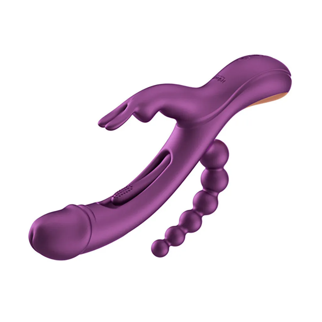 Honey Play Box Trilux Kinky Finger Rabbit Vibrator with Anal Beads. Purple