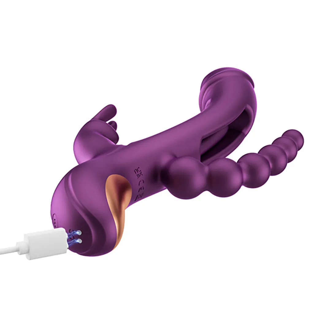 Honey Play Box Trilux Kinky Finger Rabbit Vibrator with Anal Beads. Purple