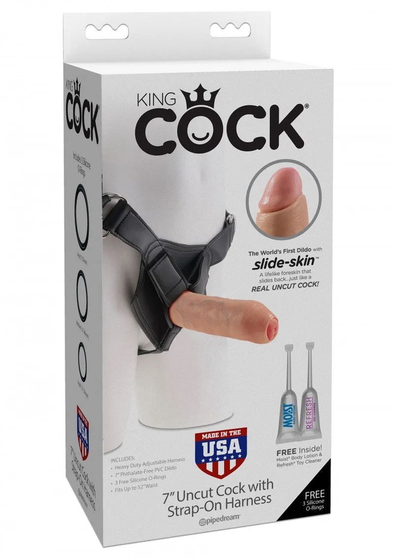 King Cock Strap On Harness | 7  Nude Uncut Cock | Movable Foreskin