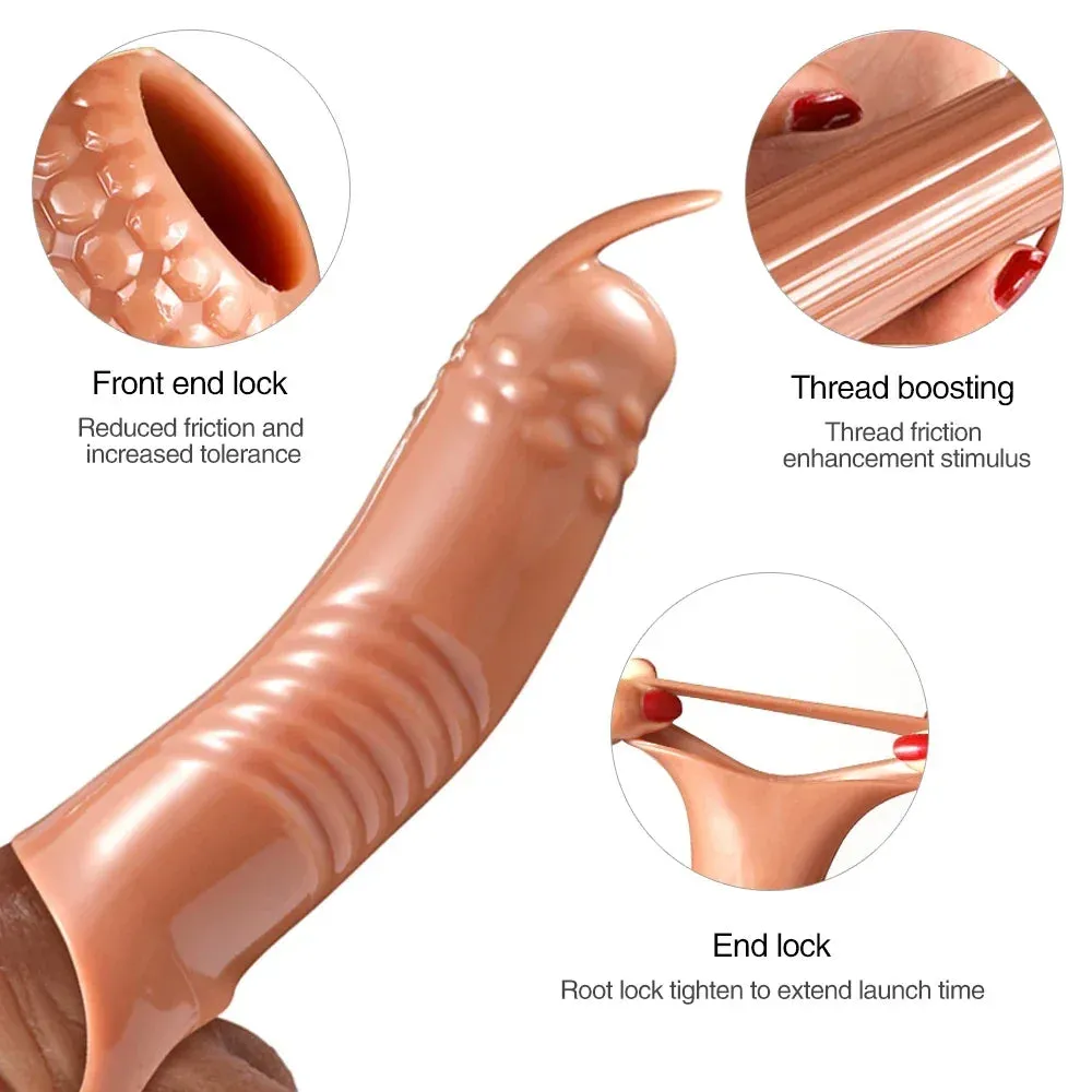 Knotted Cock Sleeve Male Sex Toys - Cock Ring Condom Penis Extender