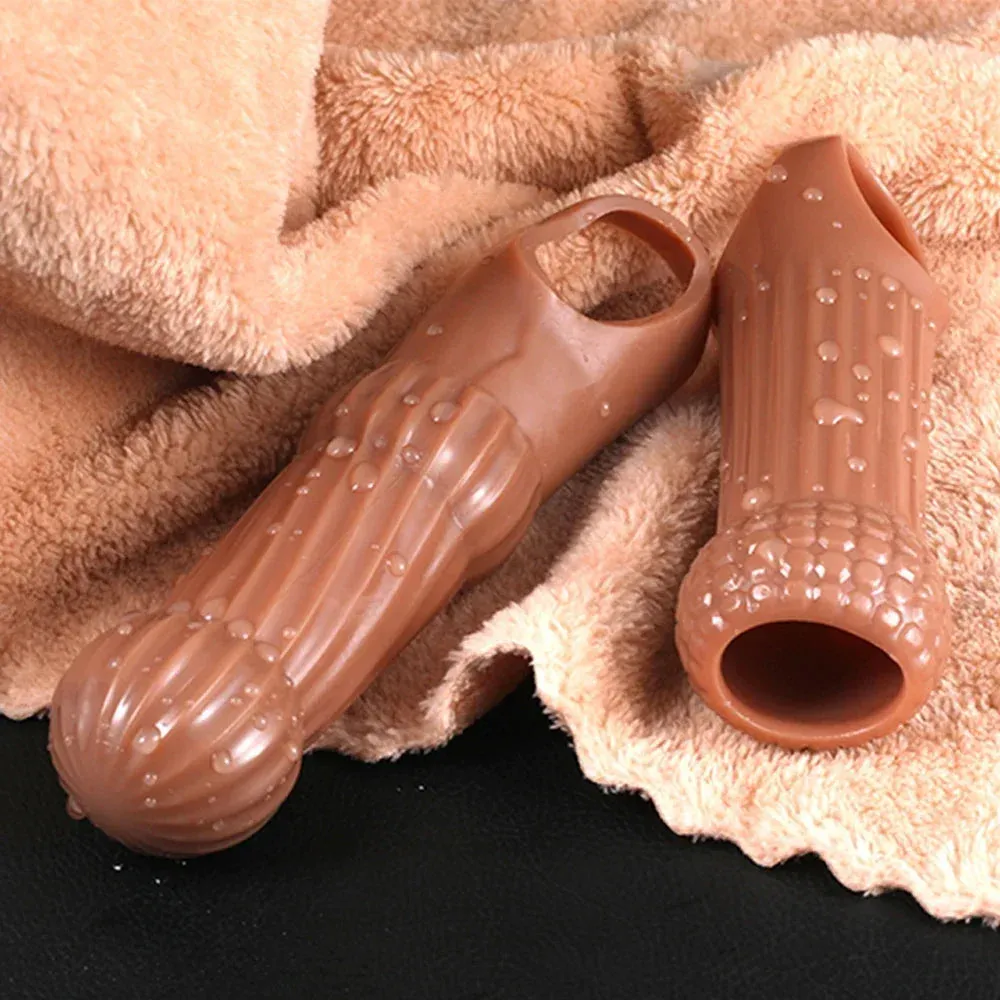 Knotted Cock Sleeve Male Sex Toys - Cock Ring Condom Penis Extender