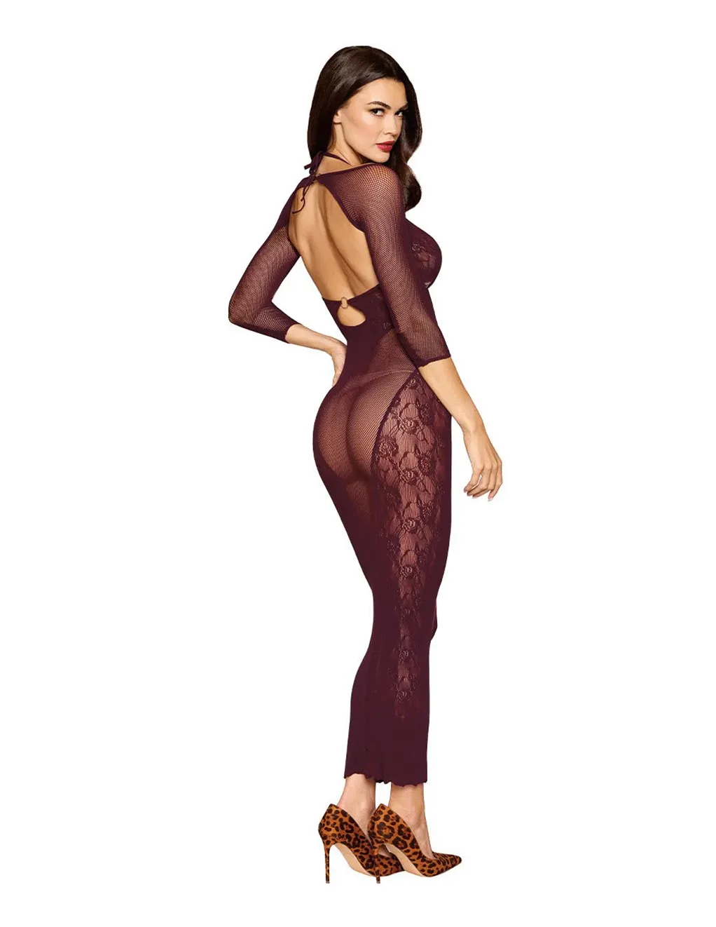 Lace Mesh Keyhole Cut Out Long Sleeve Shrug & Gown