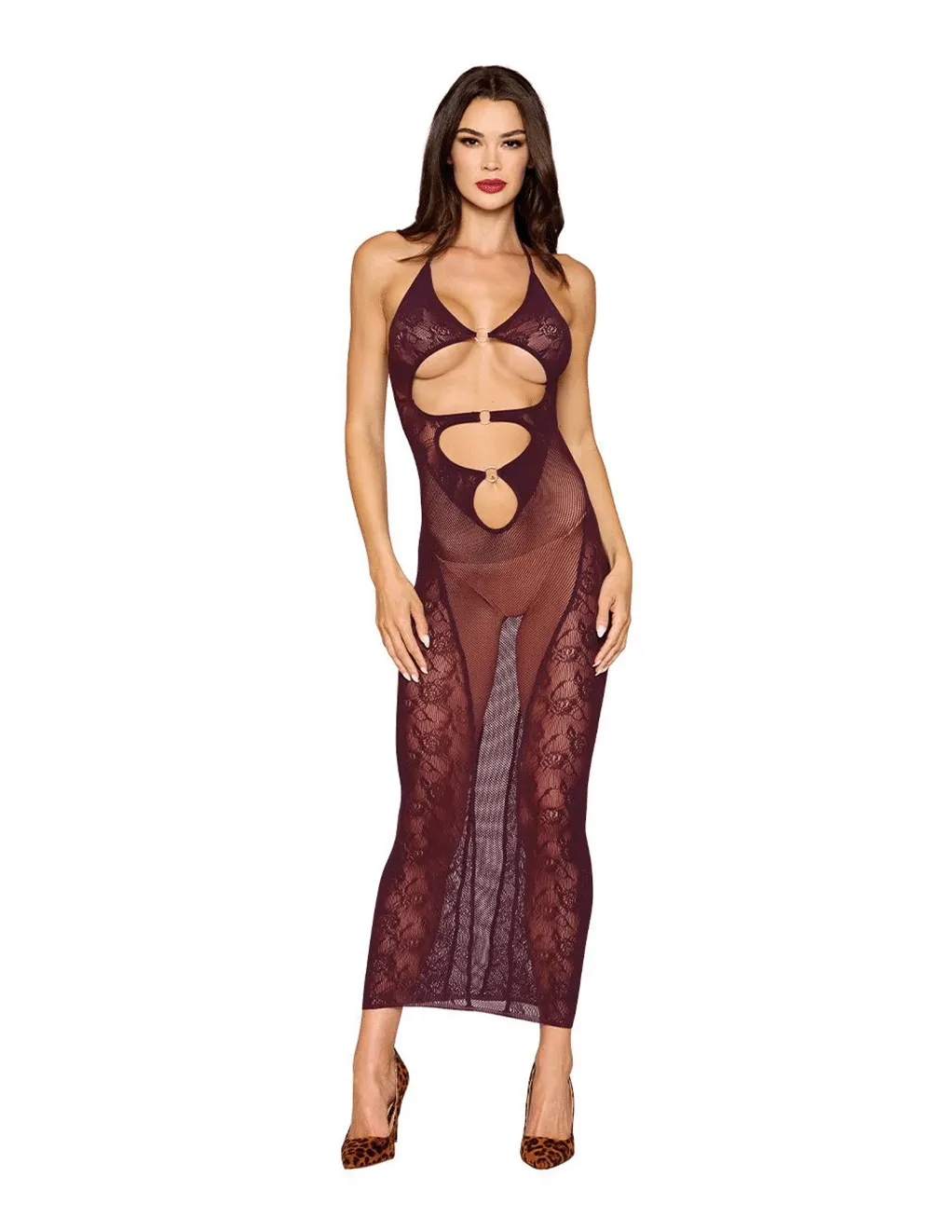 Lace Mesh Keyhole Cut Out Long Sleeve Shrug & Gown