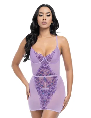 Lavender Contrast Floral Embroidered Chemise