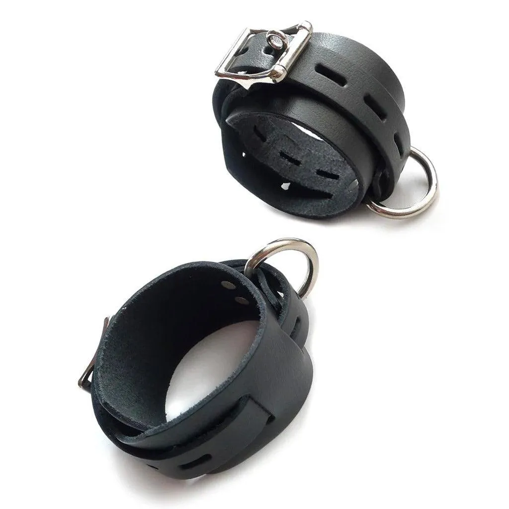 Locking/Buckling Leather Bondage Restraints. Black
