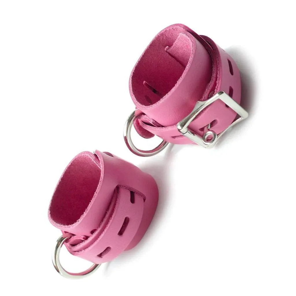 Locking/Buckling Leather Bondage Restraints. Pink