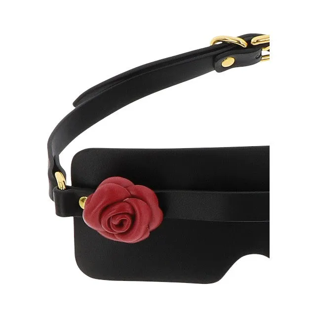 Mască TABOOM Blindfold Wild Roses pentru jocuri erotice BDSM. cu trandafir decorativ. din piele ecologică. culoare negru cu roșu