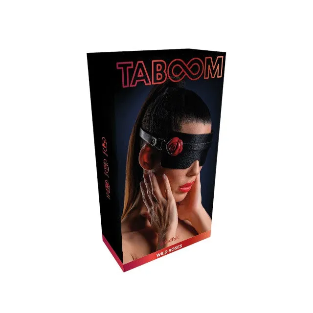 Mască TABOOM Blindfold Wild Roses pentru jocuri erotice BDSM. cu trandafir decorativ. din piele ecologică. culoare negru cu roșu