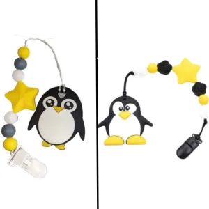 Penguin VARIETY Silicone Teether Chewing Toy Pacifier Clip