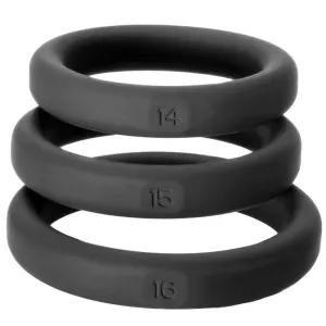 Perfect Fit Black Cock Ring Set with Size 14. 15 and 16