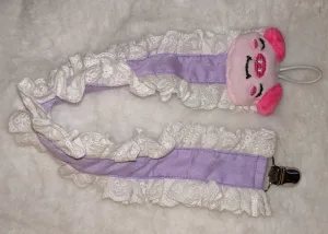 Piggy Purple Plush Ruffle Deluxe Pacifier Clip