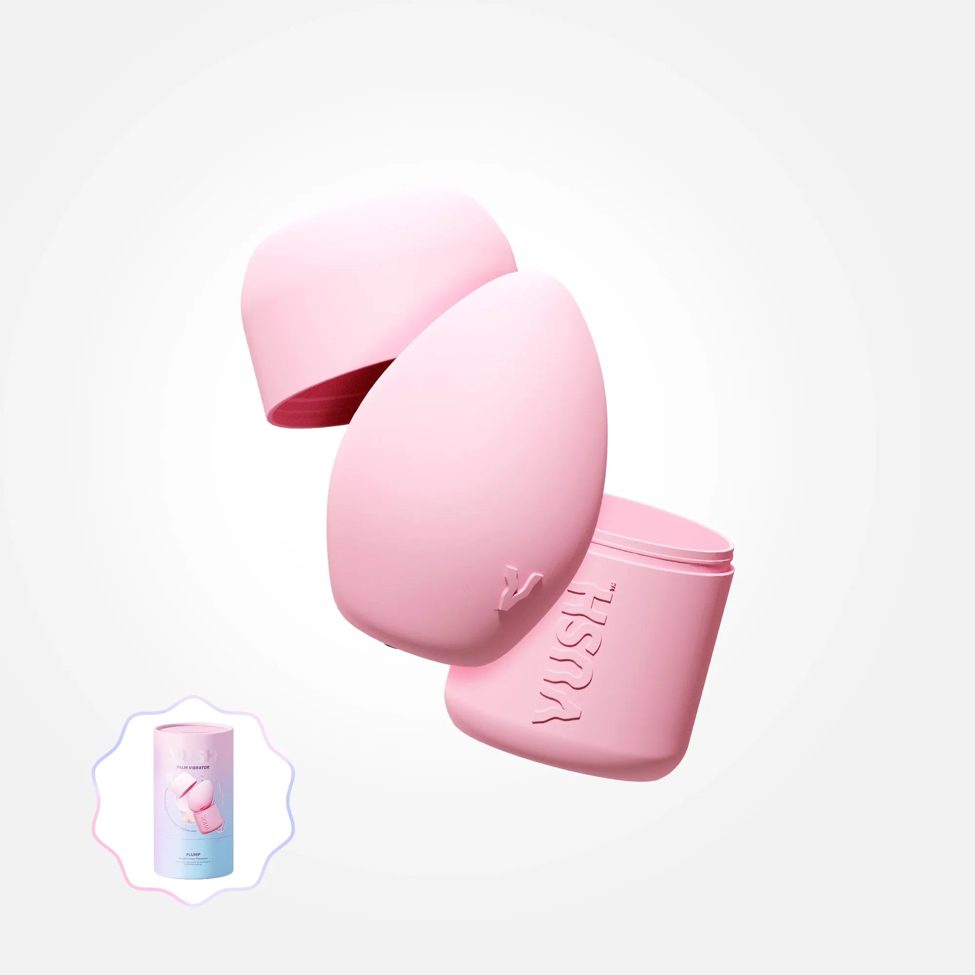 Plump - Compact   Rechargeable Pink Palm Vibrator with Travel Case