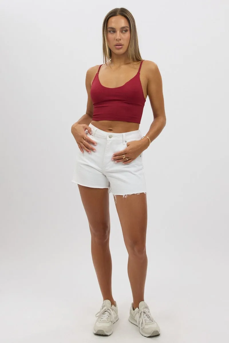 Red V Neck Cami Crop Top Seamless