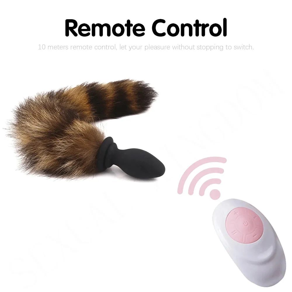 Remote Control Fox Tail Vibrating Butt Plug - Fantasy Animal Role Play Furry BDSM Sex Games
