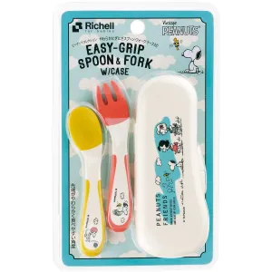 Richell - Vintage Snoopy Peanut Collection Easy Grip Spoon and Fork with Storage Case