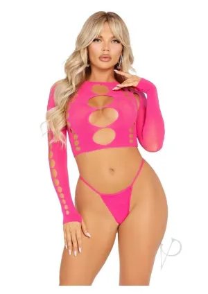 Seamless Cut Sleeve Crop Gstring 2pc Pnk