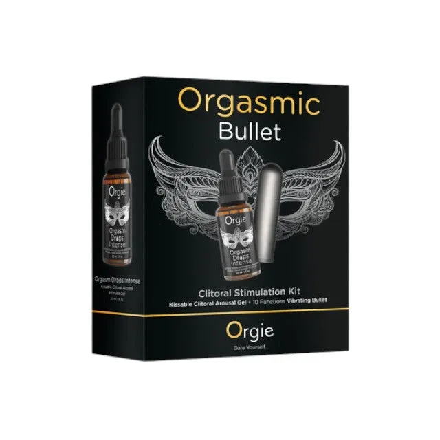 Set ORGIE Orgasmic Bullet. gel intim Orgasm Drops Intense cu efect de răcire și încălzire   vibrator bullet cu 10 funcții de vibrație (gri)